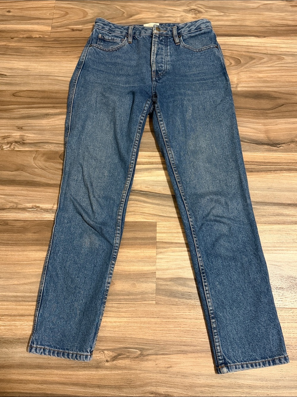 Sezane Jeans Womens 26 Blue Medium Wash High Rise Straight Denim Button Fly